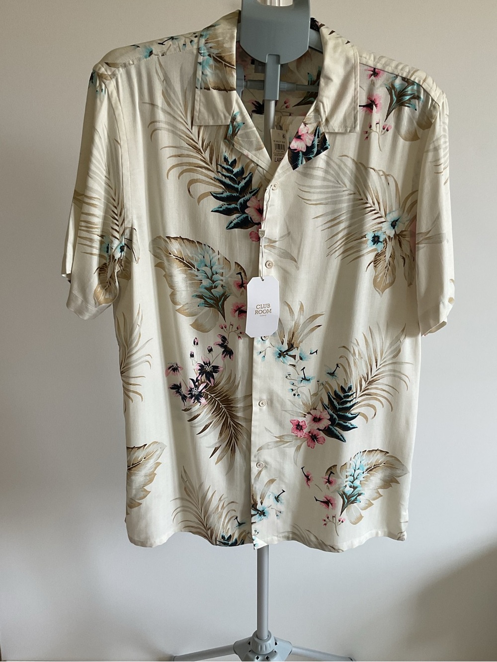 Club Room Luxury Tropical Floral Camp Shirt Button-up Ivory Large